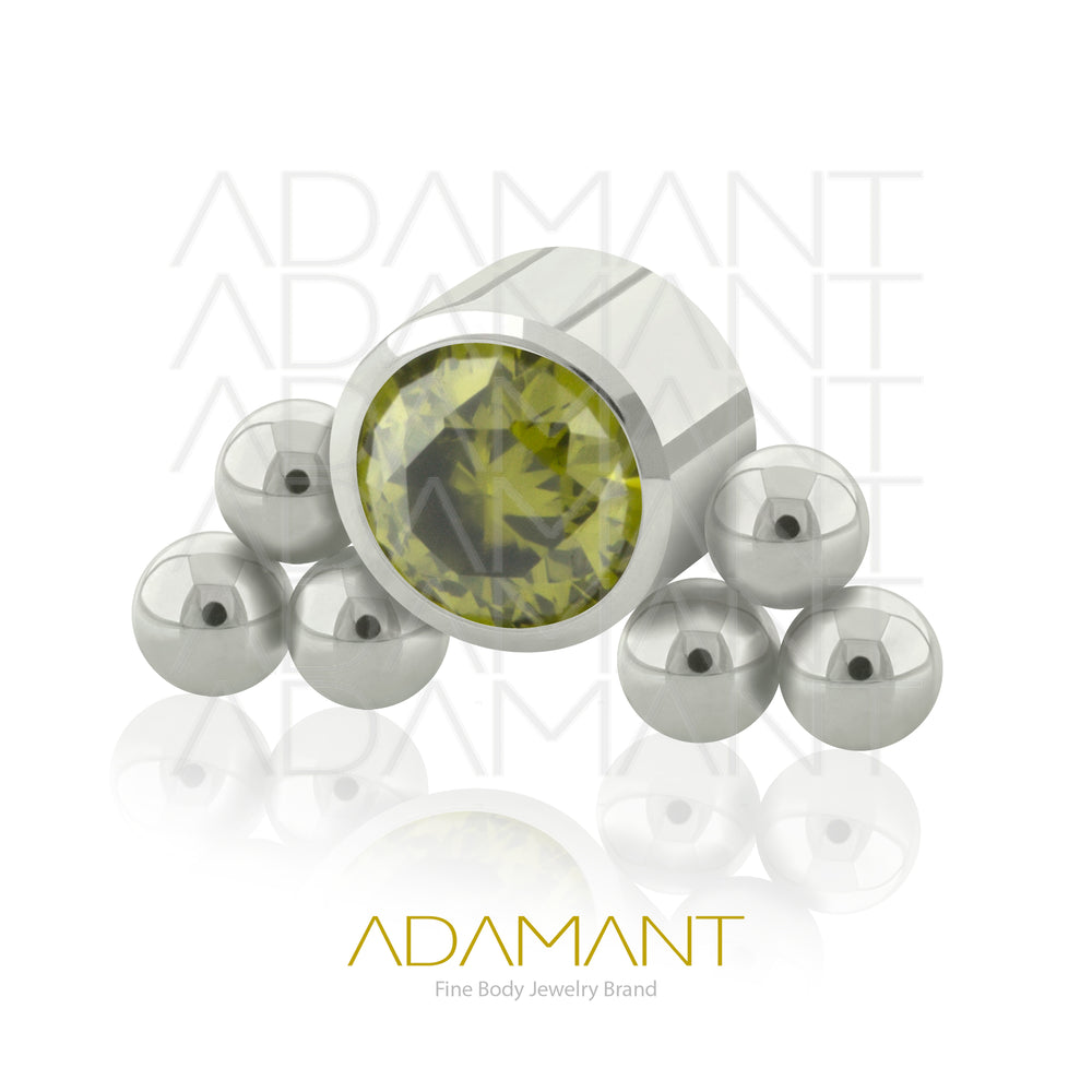 18g - 16g, Titanio Accesorio Rosca, 0.9mm Patrón de rosca, Side Doble TRI, Bezel Set, Cubic Zirconia.