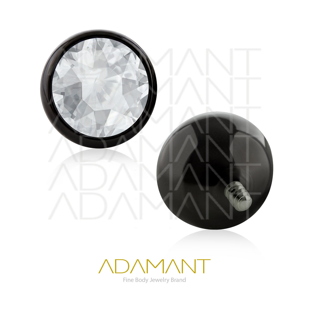 18g - 16g, Titanio PVD Negro, Accesorio Rosca, 0.9mm Patrón de rosca, Bezel set Concavo, Cubic Zirconia.