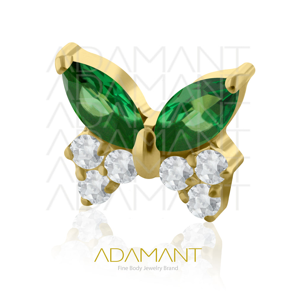 18g - 16g, Titanio Platizado Dorado Accesorio Rosca, 0.9mm Patrón de rosca, Mariposa, Prong Set, Cubic Zirconia.