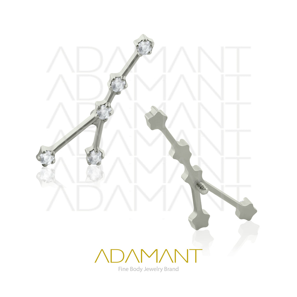18g - 16g, Titanio Accesorio Rosca, 0.9mm Patrón de rosca, Constelación Cancer, Prong Set, Cubic Zirconia.