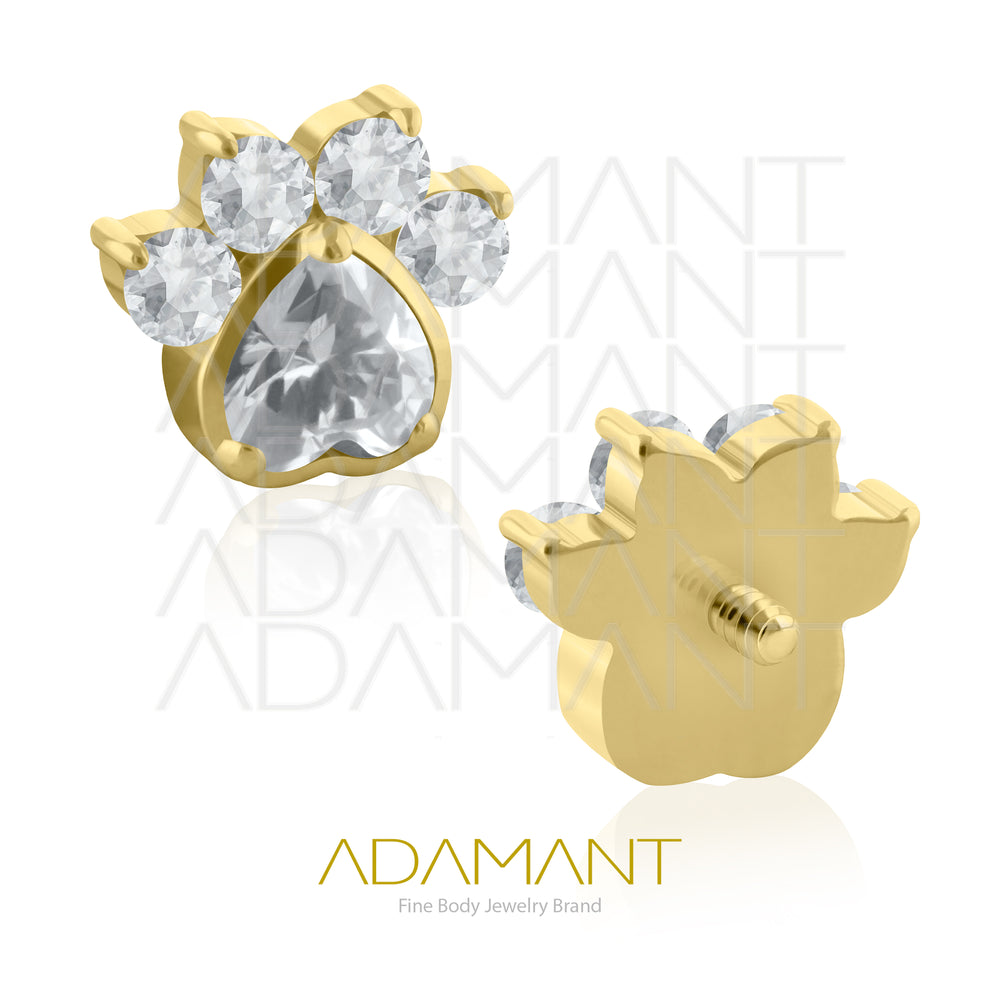 18g - 16g, Titanio Accesorio Platizado Dorado Rosca, 0.9mm Patrón de rosca, Cat Paw, Prong Set, Cubic Zirconia.