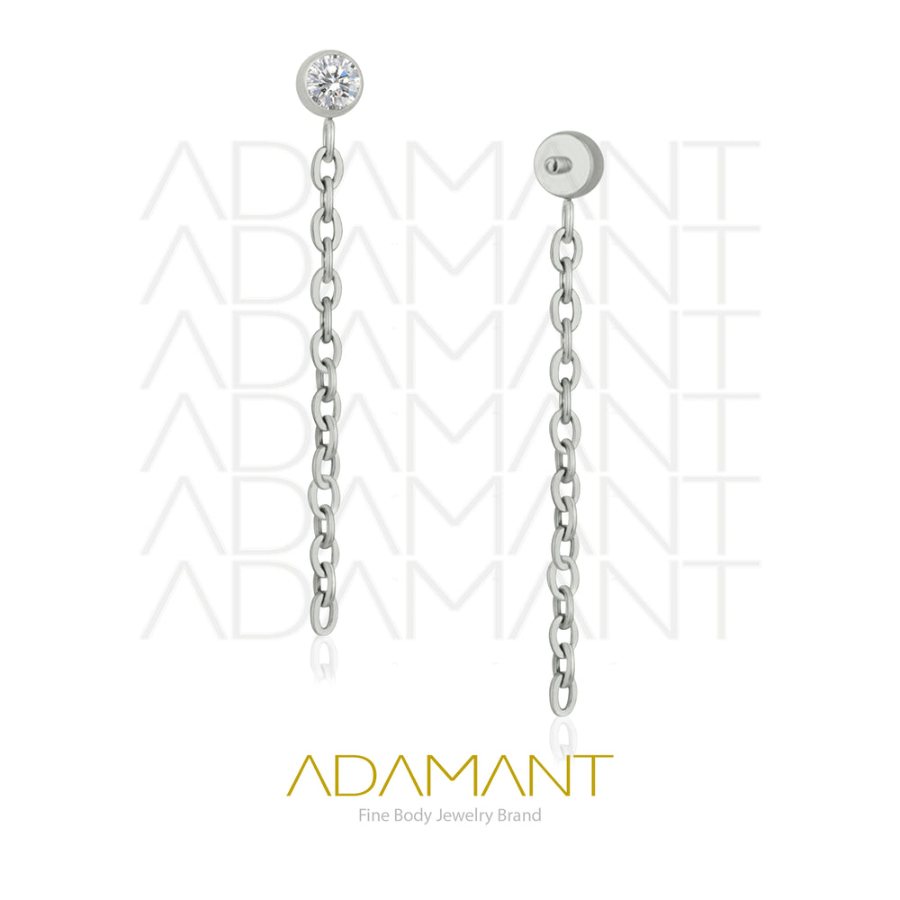 18g - 16g, Titanio Accesorio Rosca, 0.9mm Patrón de rosca, Bezel set, Cubic Zirconia with Chain.