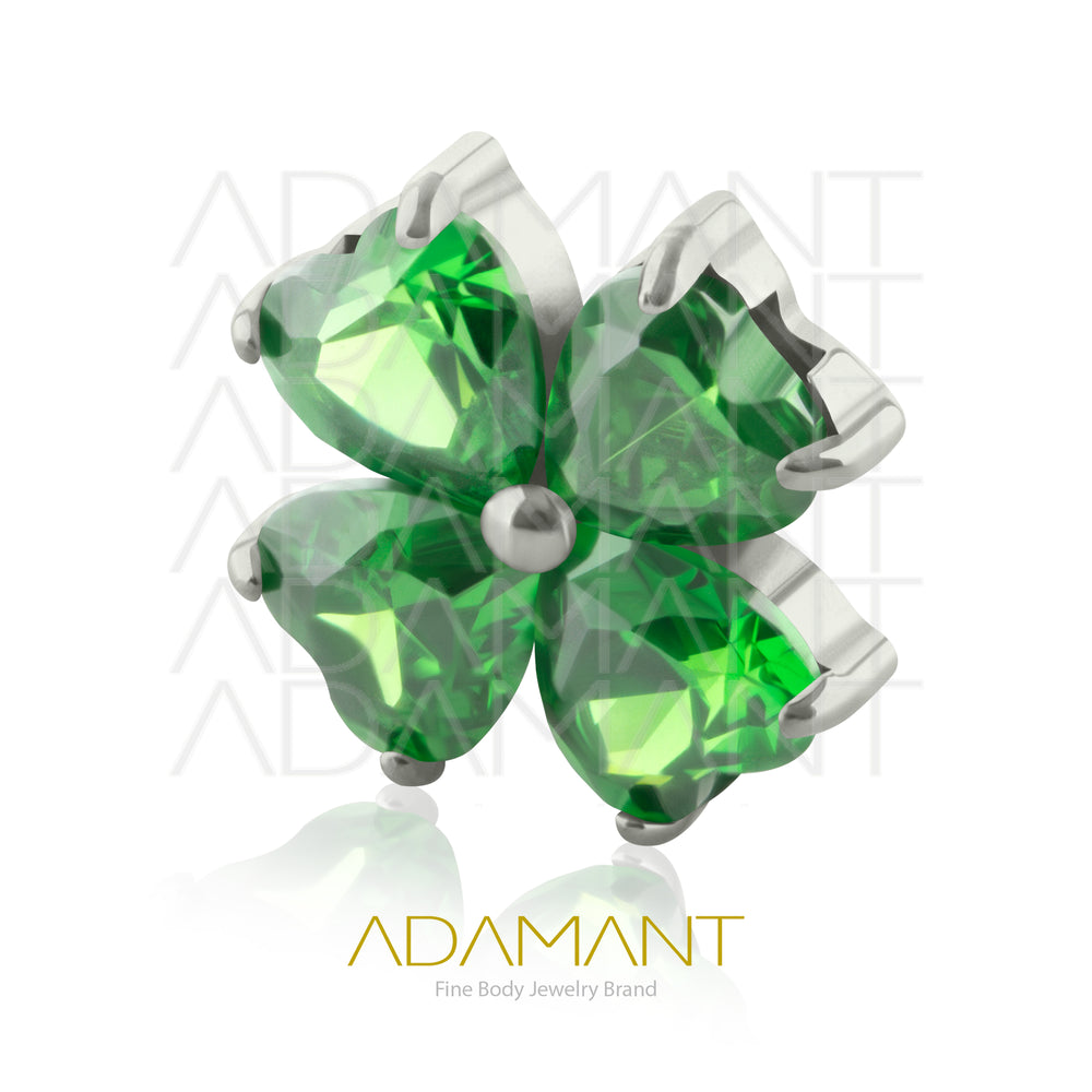 18g - 16g, Titanio Accesorio Rosca, 0.9mm Patrón de rosca, Clover, Prong Set, Cubic Zirconia.