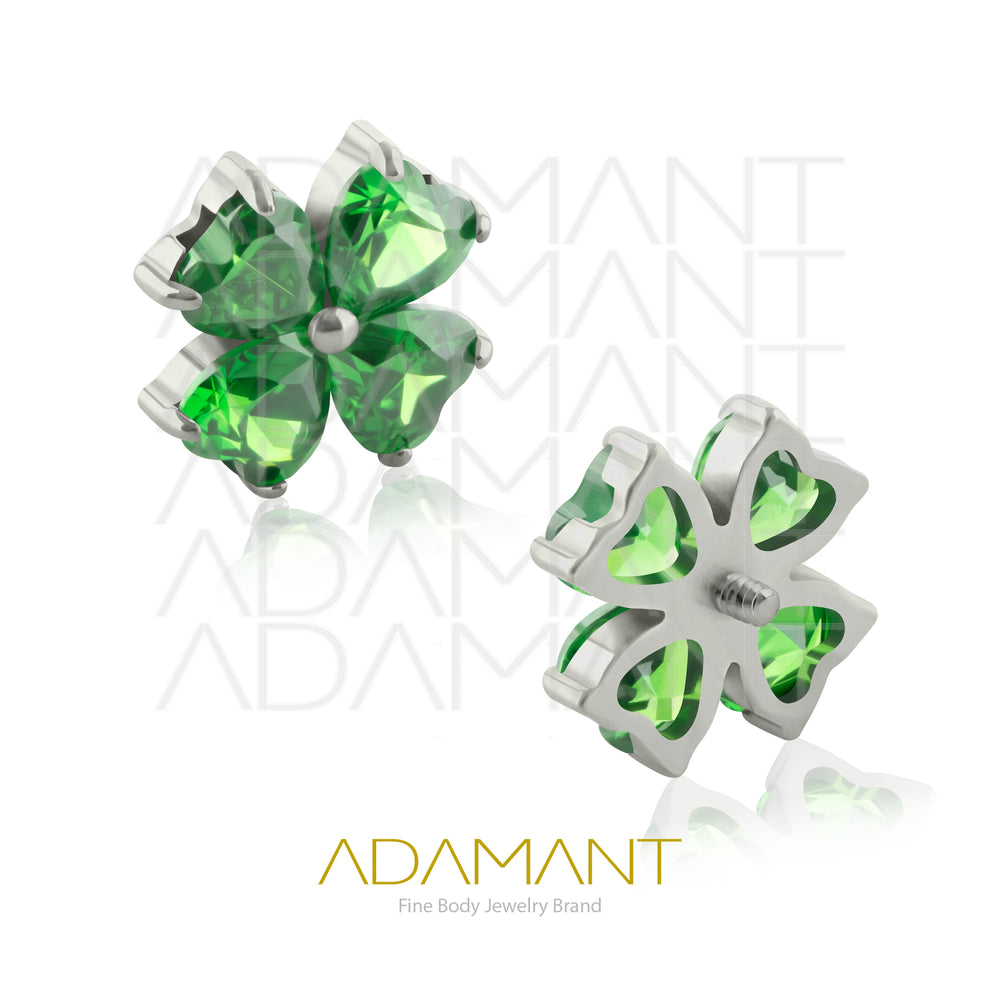 18g - 16g, Titanio Accesorio Rosca, 0.9mm Patrón de rosca, Clover, Prong Set, Cubic Zirconia.
