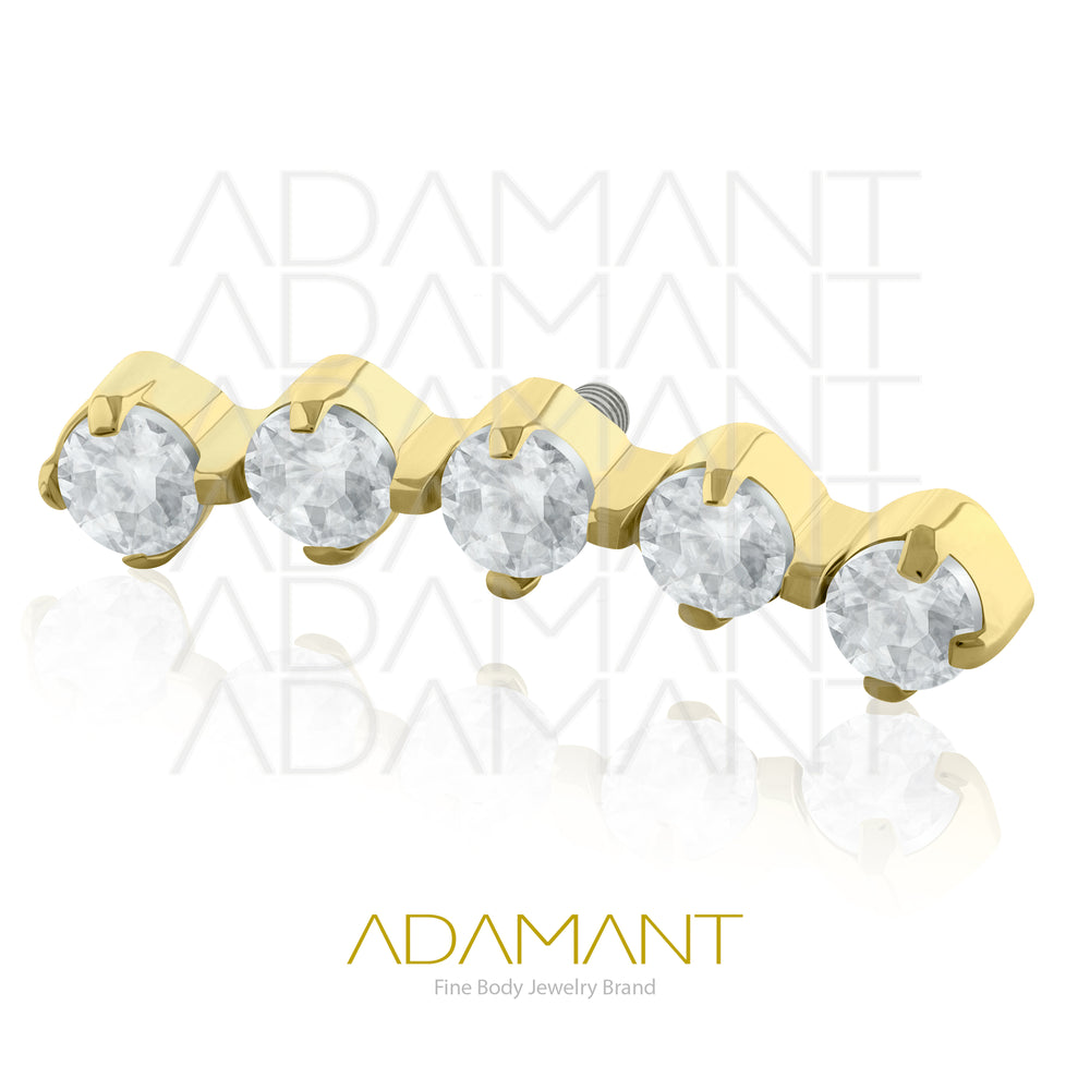 18g - 16g, Titanio Platizado Dorado, Accesorio Rosca, 0.9mm Patrón de rosca, Crecent Cluster, Prong Set, Cubic Zirconia.