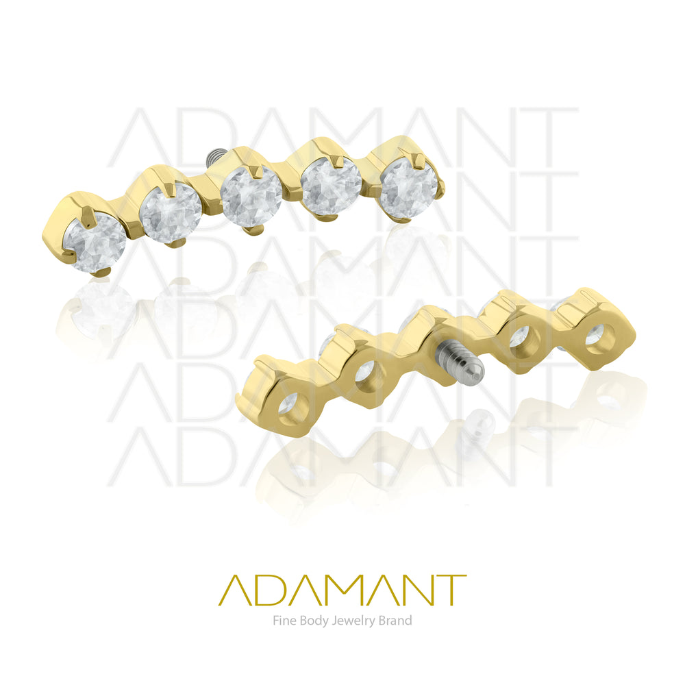 18g - 16g, Titanio Platizado Dorado, Accesorio Rosca, 0.9mm Patrón de rosca, Crecent Cluster, Prong Set, Cubic Zirconia.