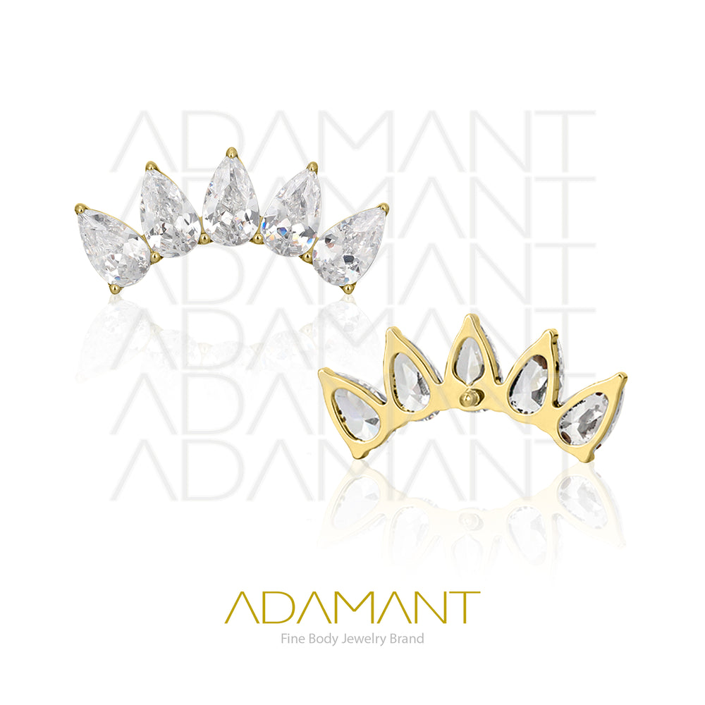 18g - 16g, Titanio Platizado Dorado Accesorio Rosca, 0.9mm Patrón de rosca, Crown Teardrop, Prong Set, Cubic Zirconia.