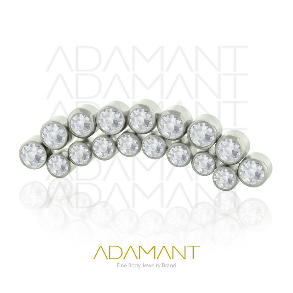 18g - 16g, Titanio Accesorio Rosca, 0.9mm Patrón de rosca, Curve Nuef Cluster, Bezel Set, Cubic Zirconia.
