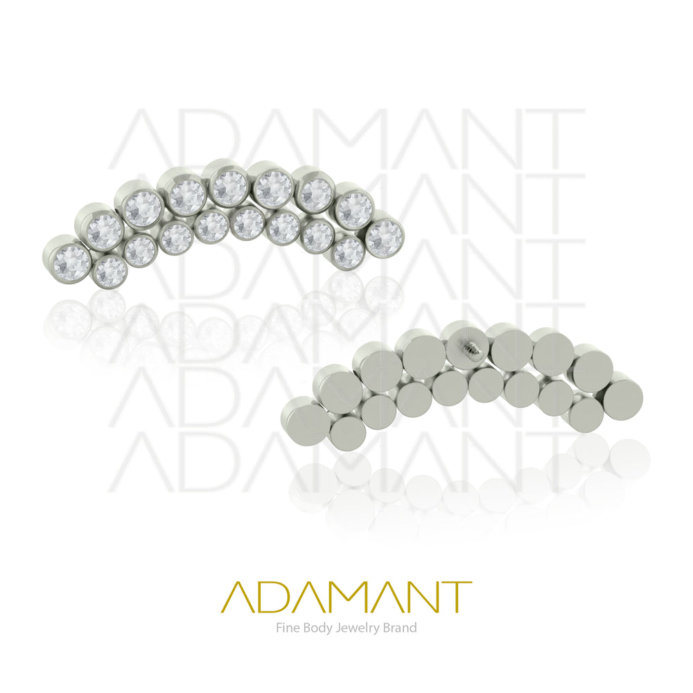 18g - 16g, Titanio Accesorio Rosca, 0.9mm Patrón de rosca, Curve Nuef Cluster, Bezel Set, Cubic Zirconia.