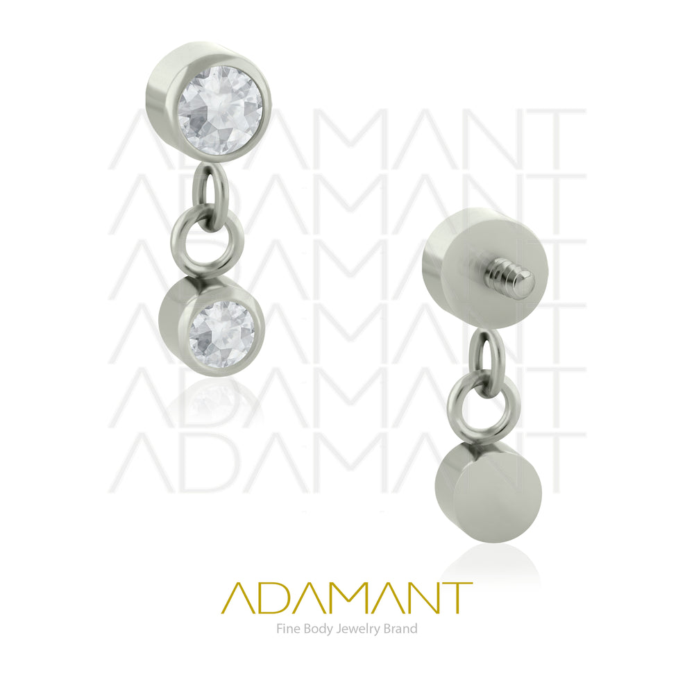18g - 16g, Titanio Accesorio Rosca, 0.9mm Patrón de rosca, Double Bezel set, Cubic Zirconia with Chain.
