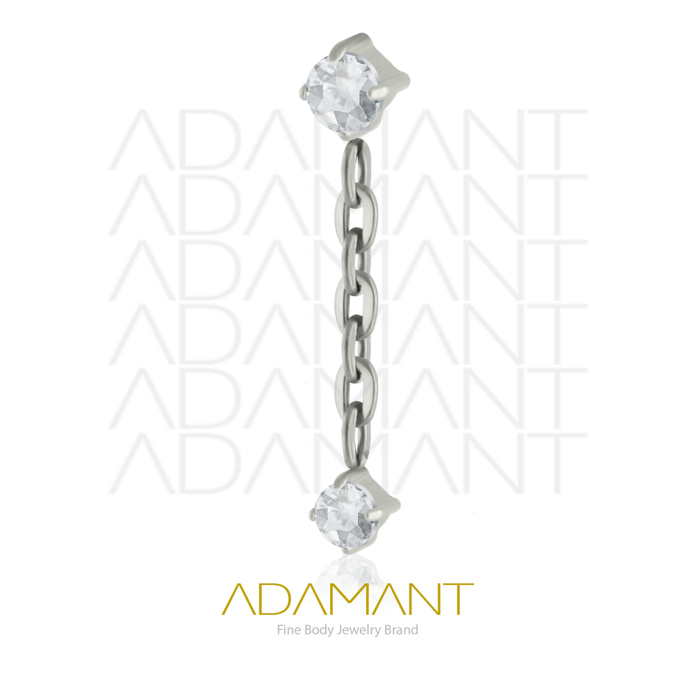 18g - 16g, Titanio Accesorio Rosca, 0.9mm Patrón de rosca, Double Prong set, Cubic Zirconia with Chain.
