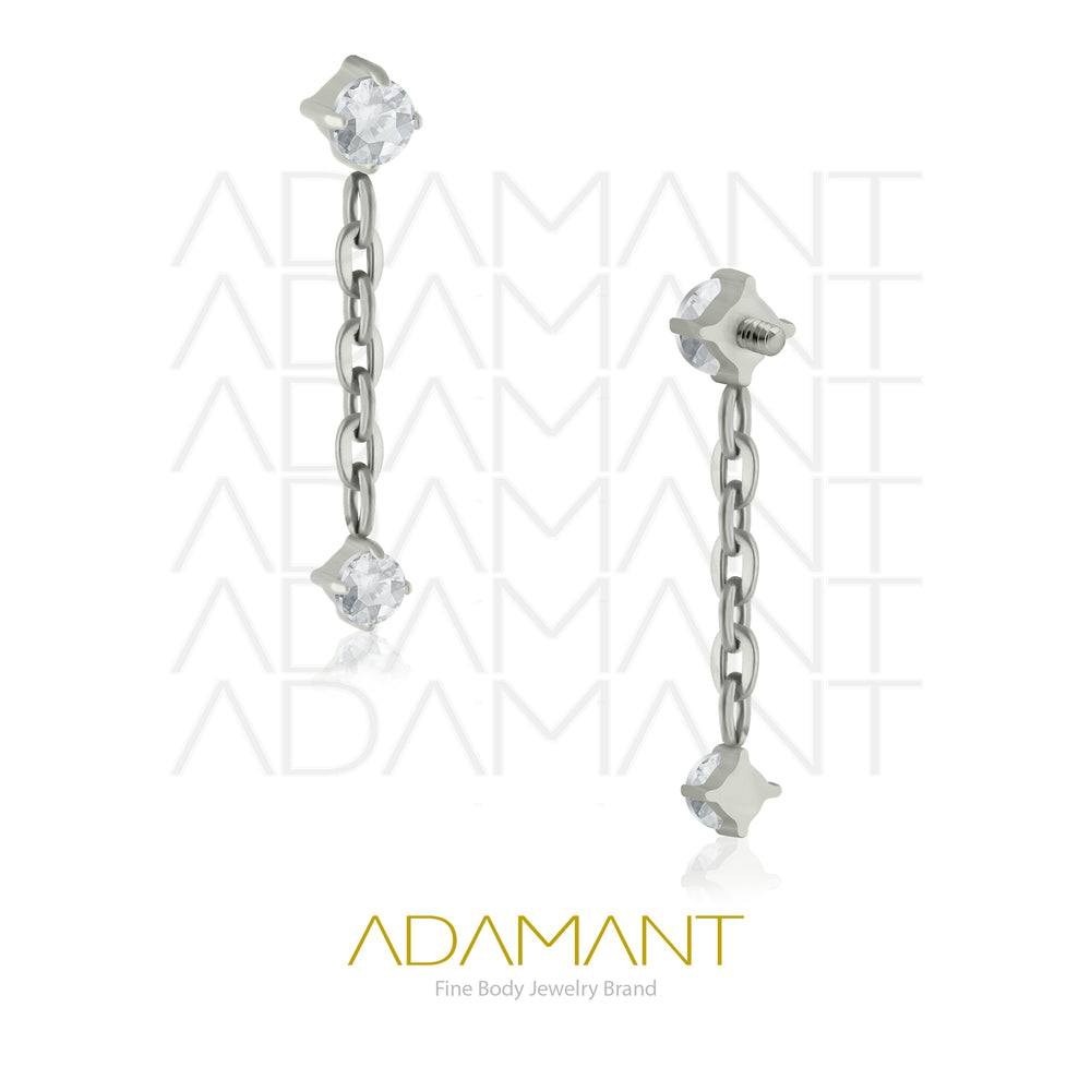 18g - 16g, Titanio Accesorio Rosca, 0.9mm Patrón de rosca, Double Prong set, Cubic Zirconia with Chain.