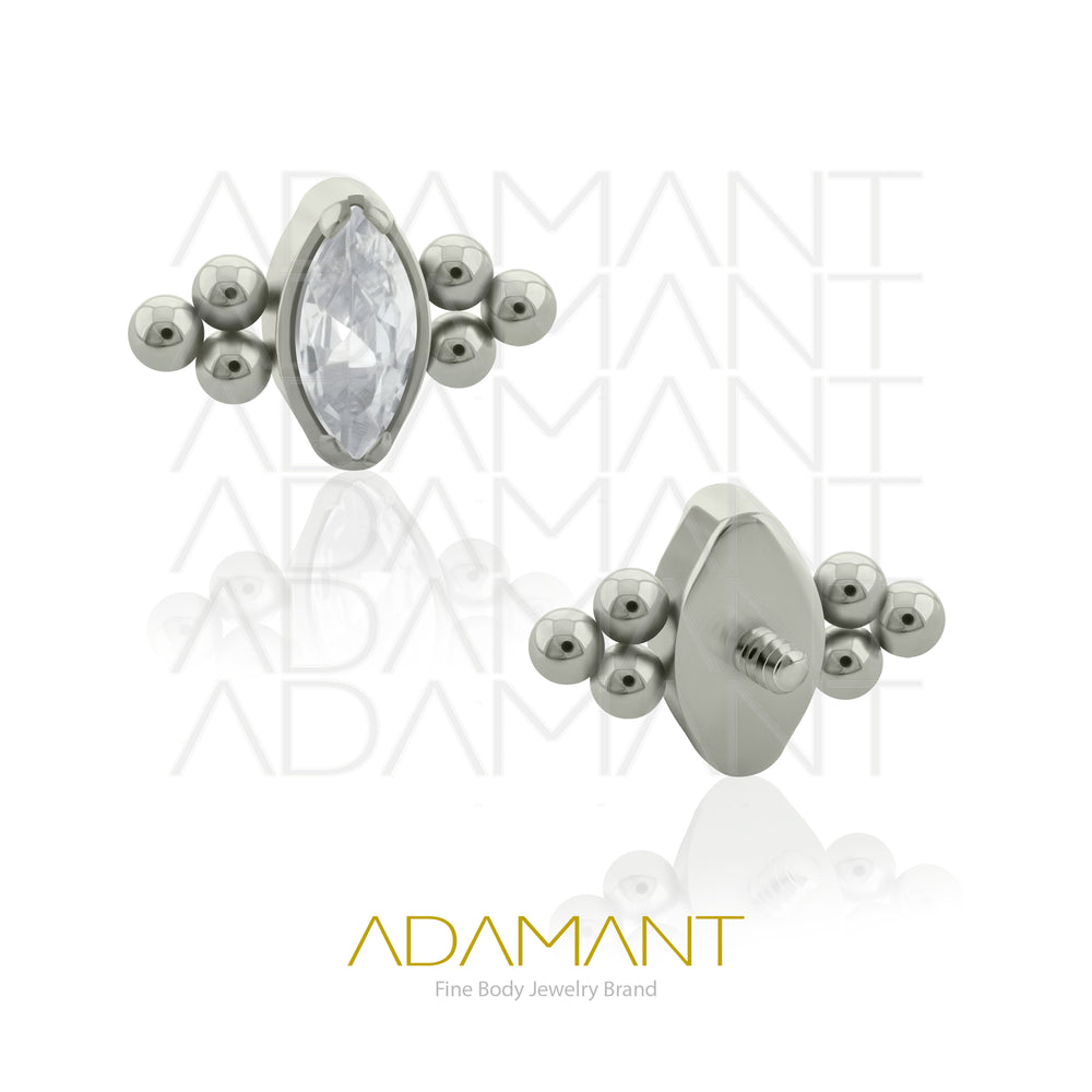 18g - 16g, Titanio Accesorio Rosca, 0.9mm Patrón de rosca, Double TRI Marquise, Prong Set, Cubic Zirconia.