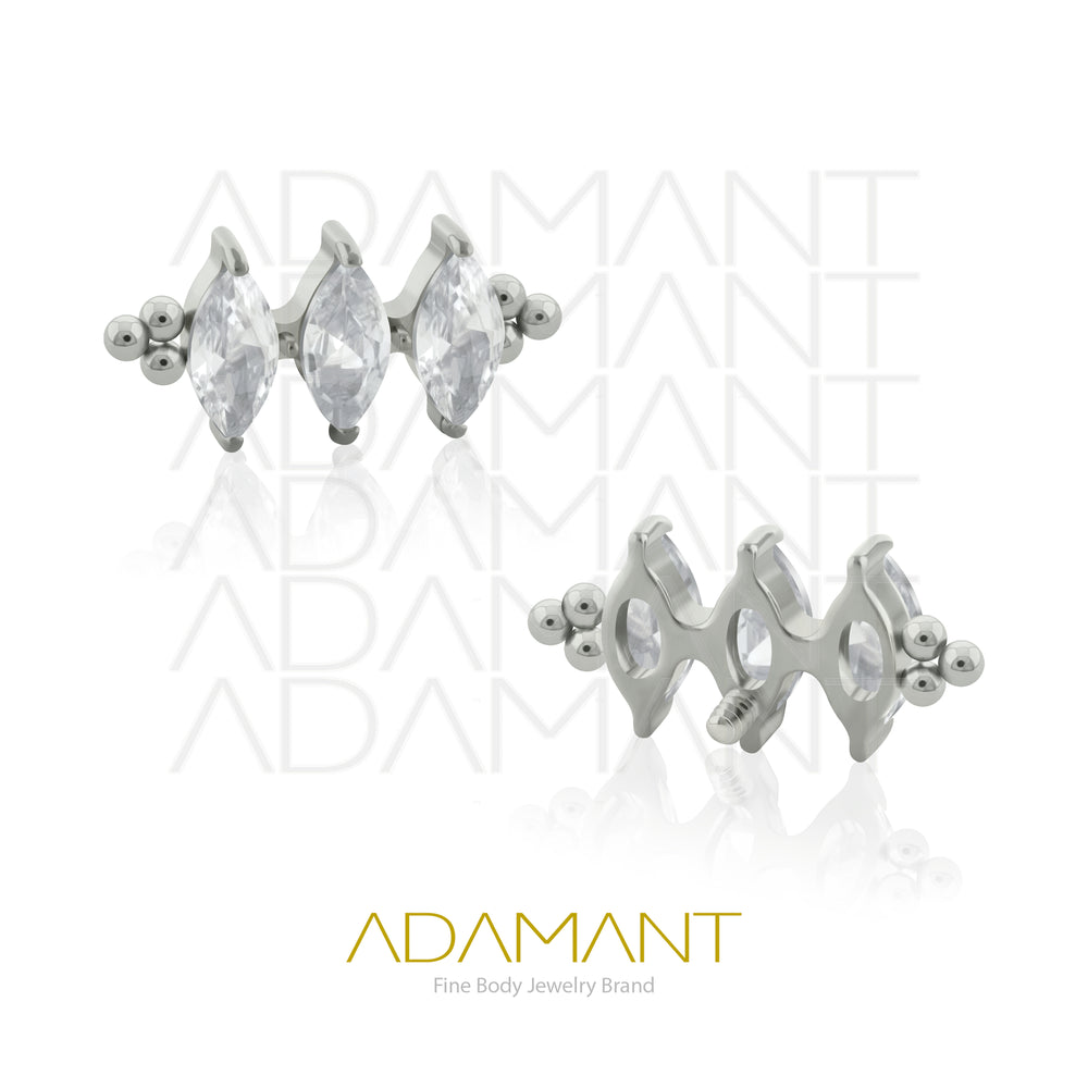 18g - 16g, Titanio Accesorio Rosca, 0.9mm Patrón de rosca, Duchess marquise, Prong Set, Cubic Zirconia.