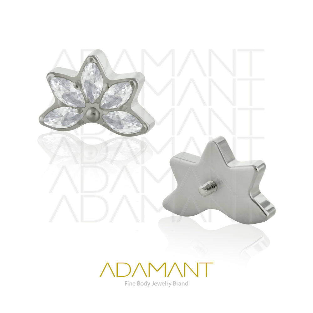 18g - 16g, Titanio Accesorio Rosca, 0.9mm Patrón de rosca, Fan leaf, Prong Set, Cubic Zirconia.