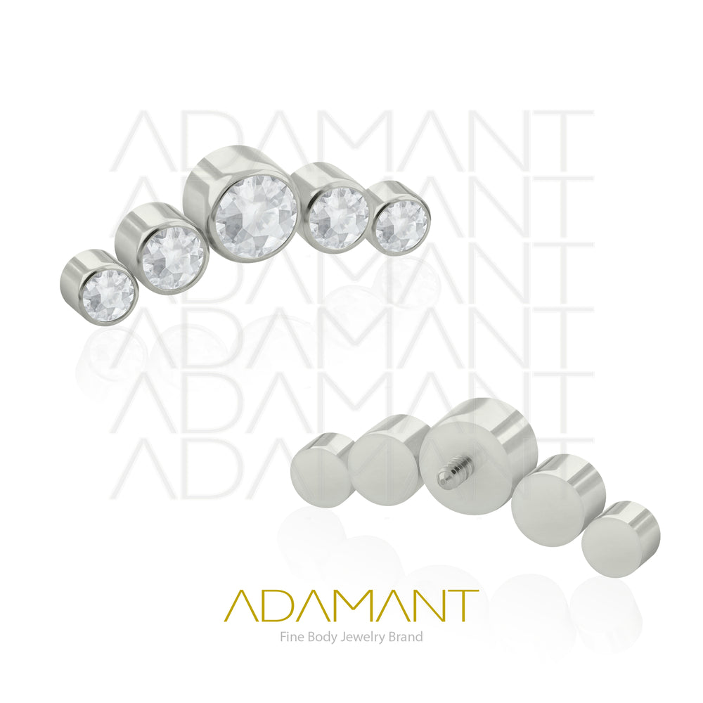 18g - 16g, Titanio Accesorio Rosca, 0.9mm Patrón de rosca, Five Curved, Bezel Set, Cubic Zirconia.