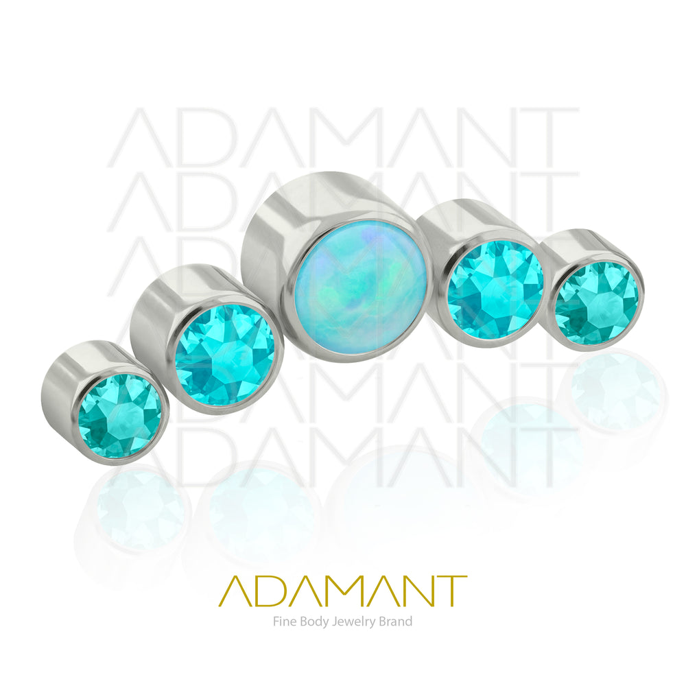 18g - 16g, Titanio Accesorio Rosca, 0.9mm Patrón de rosca, Five Curved, Bezel Set, Cubic Zirconia y Opal.