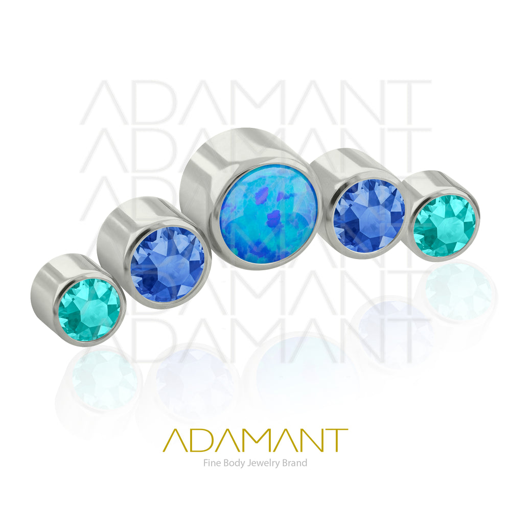 18g - 16g, Titanio Accesorio Rosca, 0.9mm Patrón de rosca, Five Curved, Bezel Set, Cubic Zirconia y Opal.