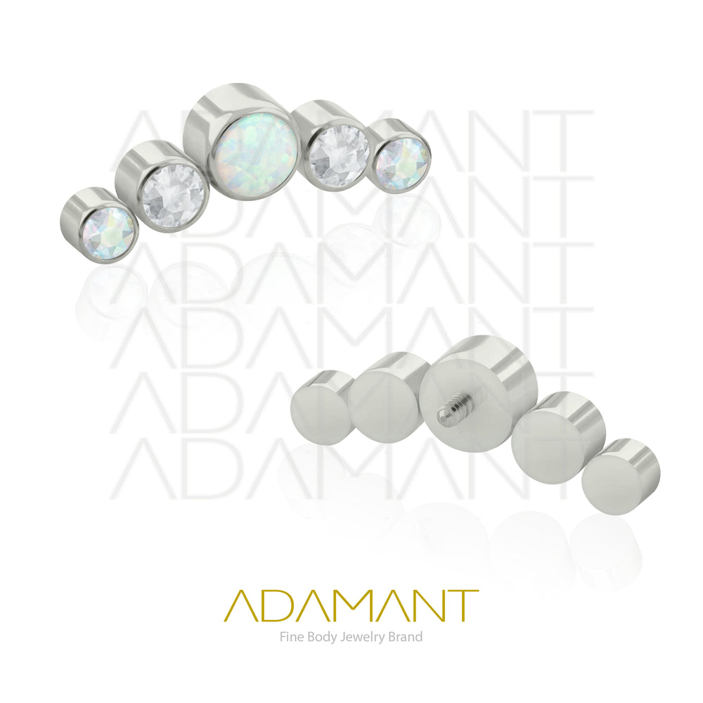 18g - 16g, Titanio Accesorio Rosca, 0.9mm Patrón de rosca, Five Curved, Bezel Set, Cubic Zirconia y Opal.