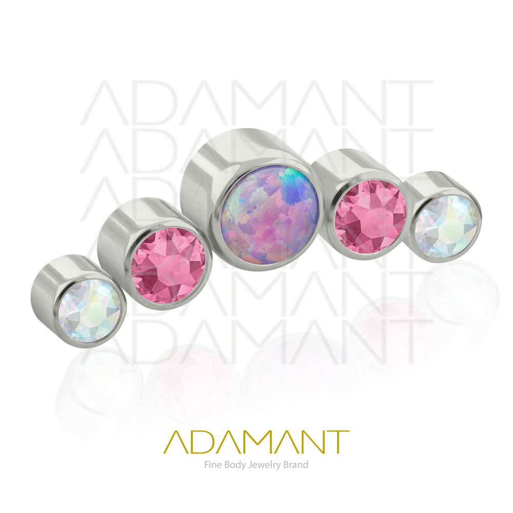 18g - 16g, Titanio Accesorio Rosca, 0.9mm Patrón de rosca, Five Curved, Bezel Set, Cubic Zirconia y Opal.