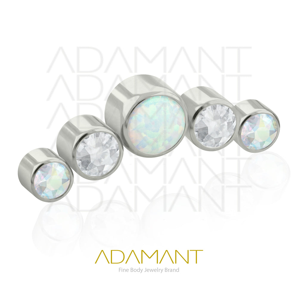 18g - 16g, Titanio Accesorio Rosca, 0.9mm Patrón de rosca, Five Curved, Bezel Set, Cubic Zirconia y Opal.