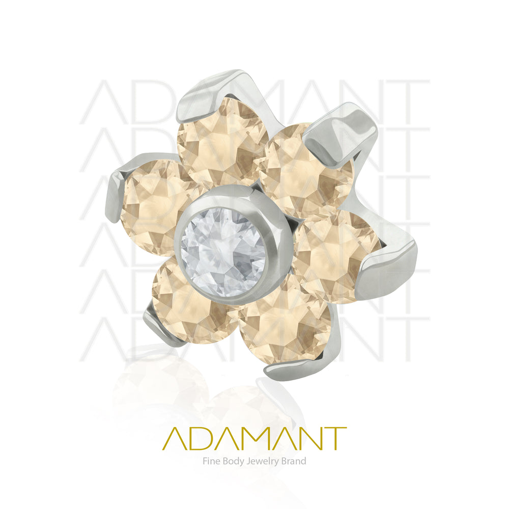 18g - 16g, Titanio Accesorio Rosca, 0.9mm Patrón de rosca, Flor, Prong Set, Cubic Zirconia.