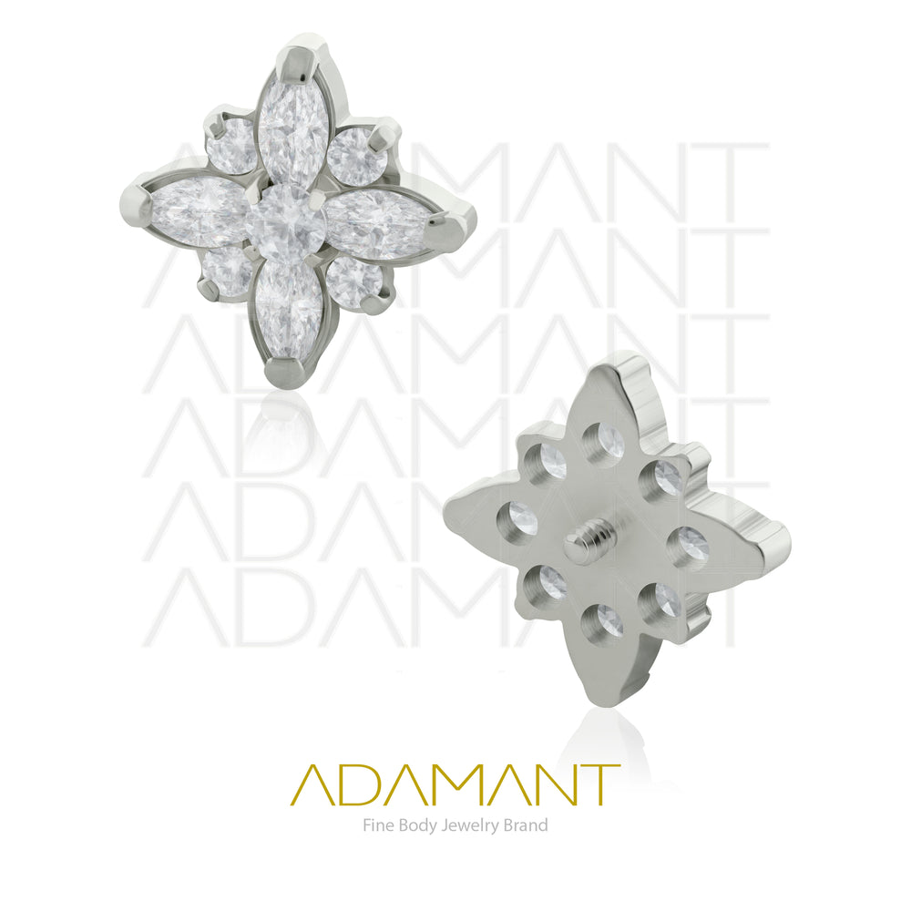18g - 16g, Titanio Accesorio Rosca, 0.9mm Patrón de rosca, Flower Marquise, Prong Set, Cubic Zirconia.