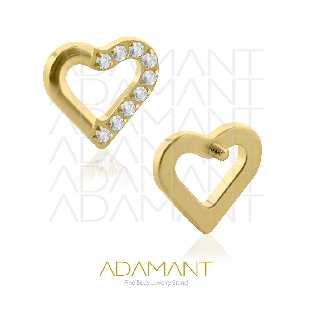 18g - 16g, Titanio Platizado Dorado Accesorio Rosca, 0.9mm Patrón de rosca, Heart frame, Prong set, Cubic Zirconia.