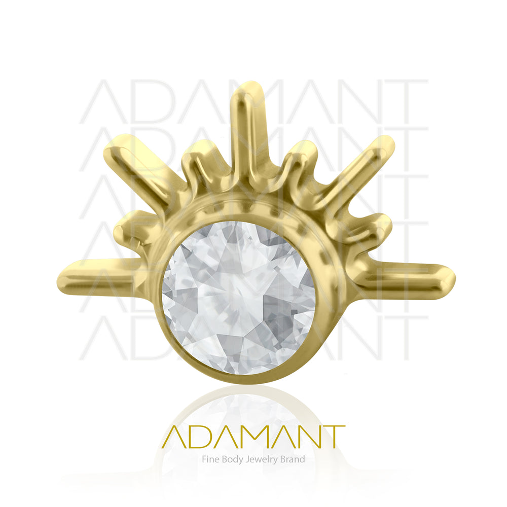 18g - 16g, Titanio Platizado Dorado Accesorio Rosca, 0.9mm Patrón de rosca, Aztec Pluma, Bezel Set, Cubic Zirconia.