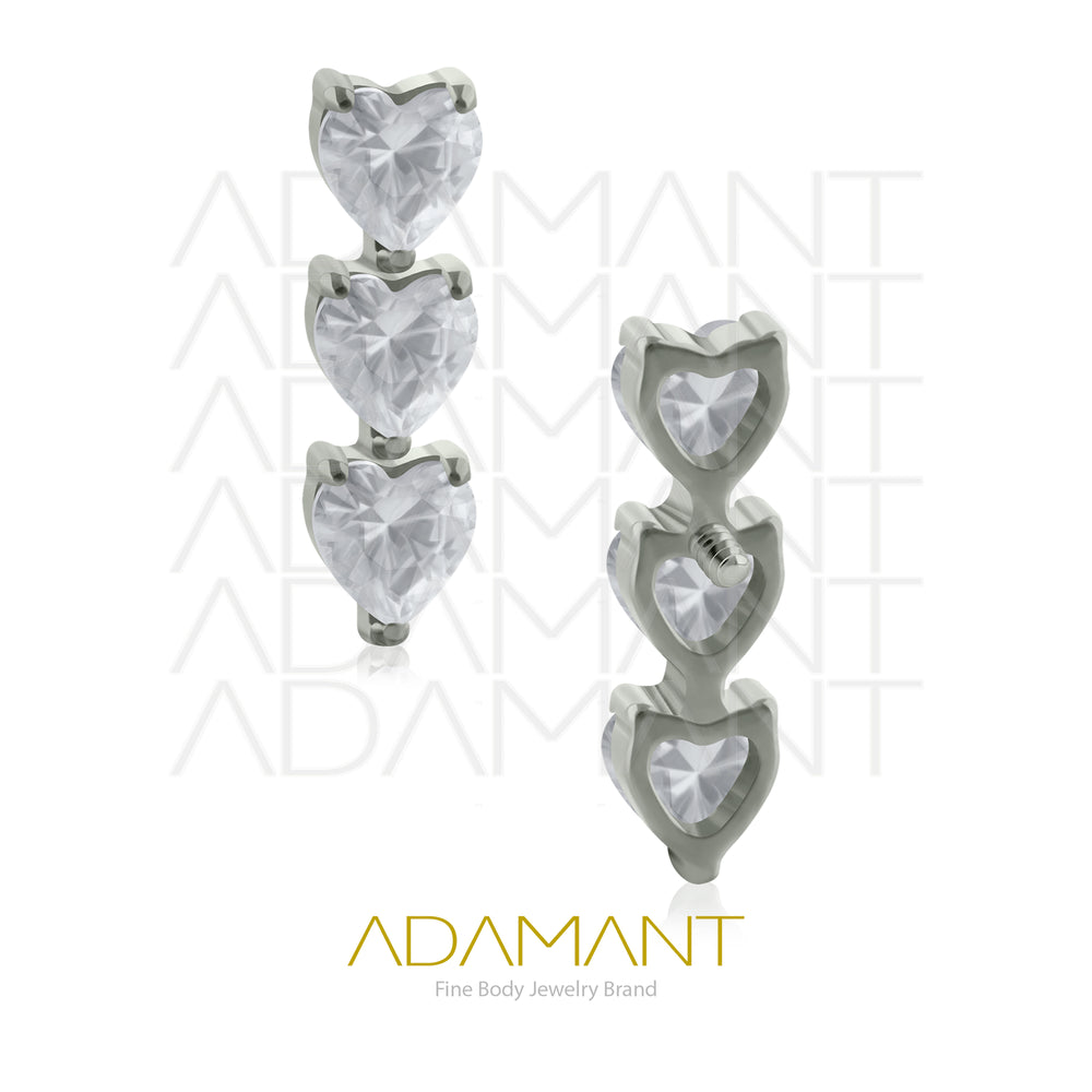 18g - 16g, Titanio Accesorio Rosca, 0.9mm Patrón de rosca, Cluster triple Heart, Prong Set, Cubic Zirconia.