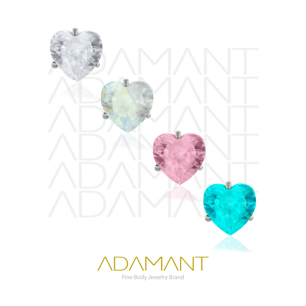 18g - 16g, Titanio Accesorio Rosca, 0.9mm Patrón de rosca, Corazon Prong Set, Cubic Zirconia.