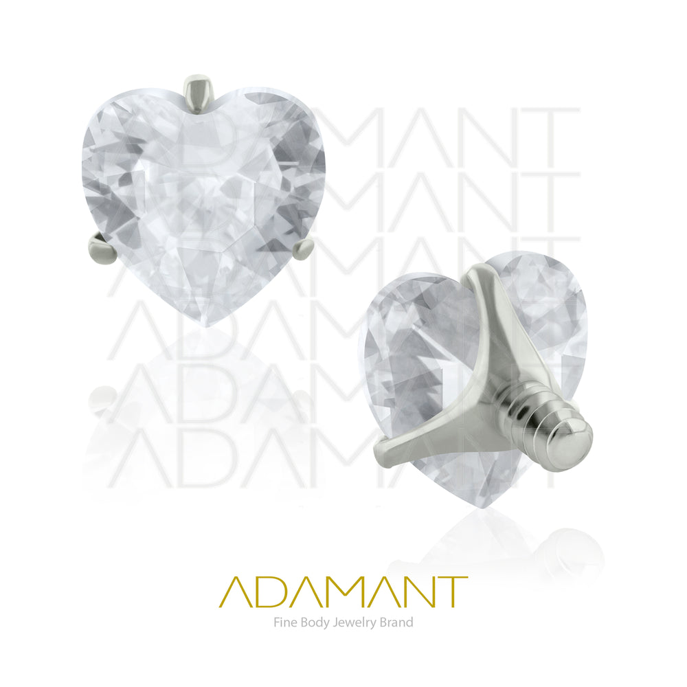 18g - 16g, Titanio Accesorio Rosca, 0.9mm Patrón de rosca, Corazon Prong Set, Cubic Zirconia.
