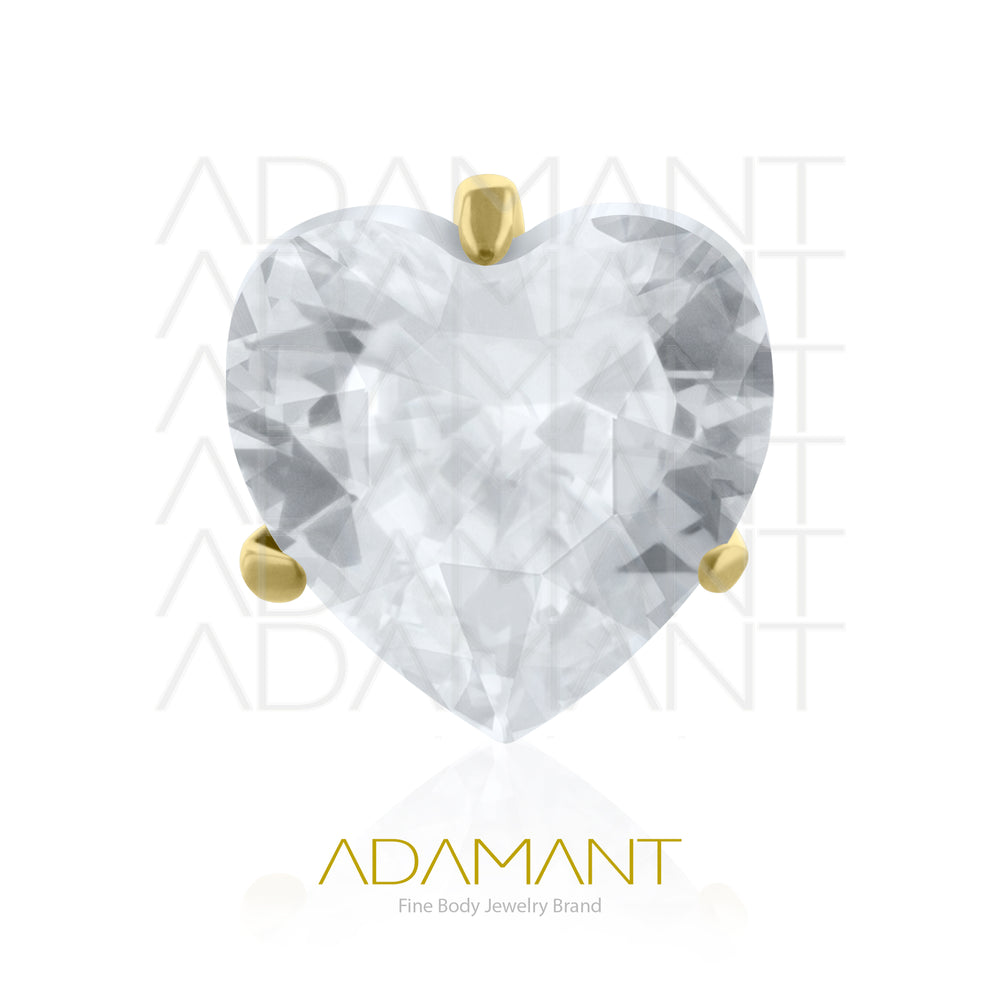 18g - 16g, Titanio Platizado Dorado, Accesorio Rosca, 0.9mm Patrón de rosca, Corazon Prong Set, Cubic Zirconia.