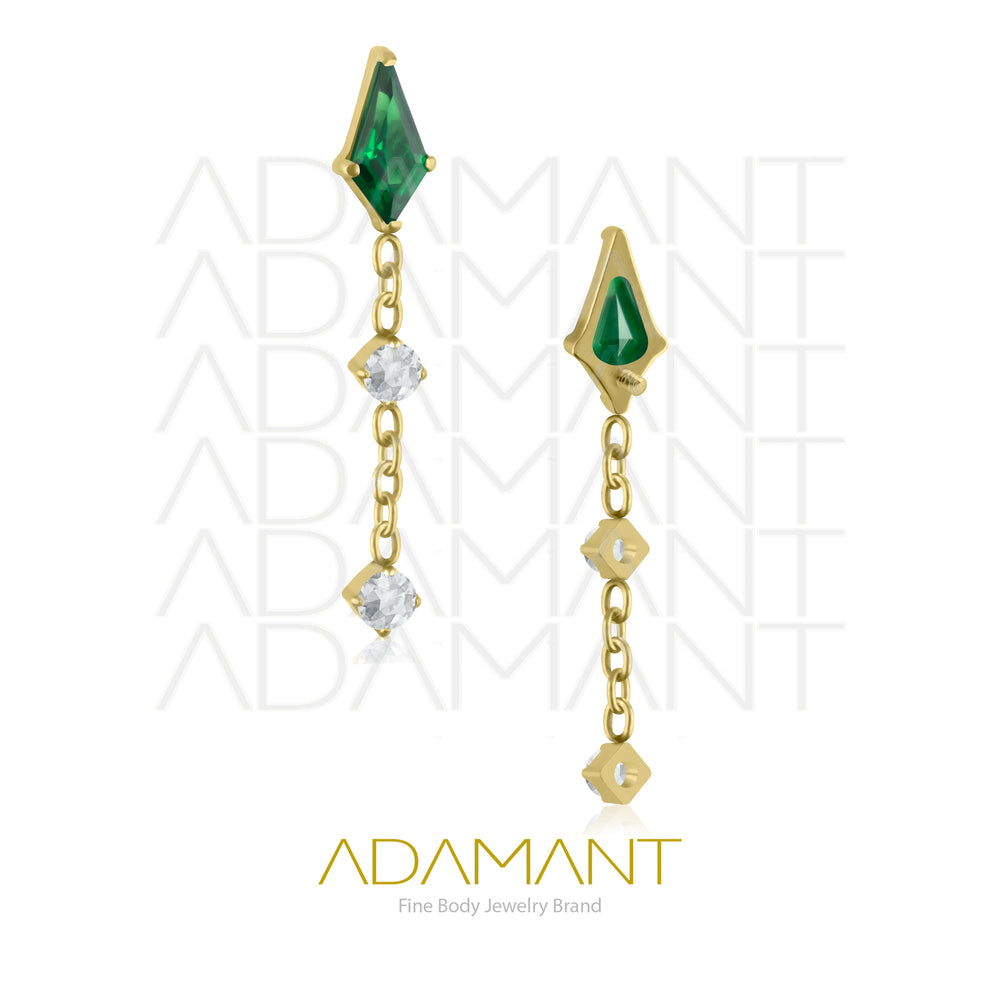 18g - 16g, Titanio Platizado Dorado Accesorio Rosca, 0.9mm Patrón de rosca, Spike Gem, Prong Set 4, Cubic Zirconia