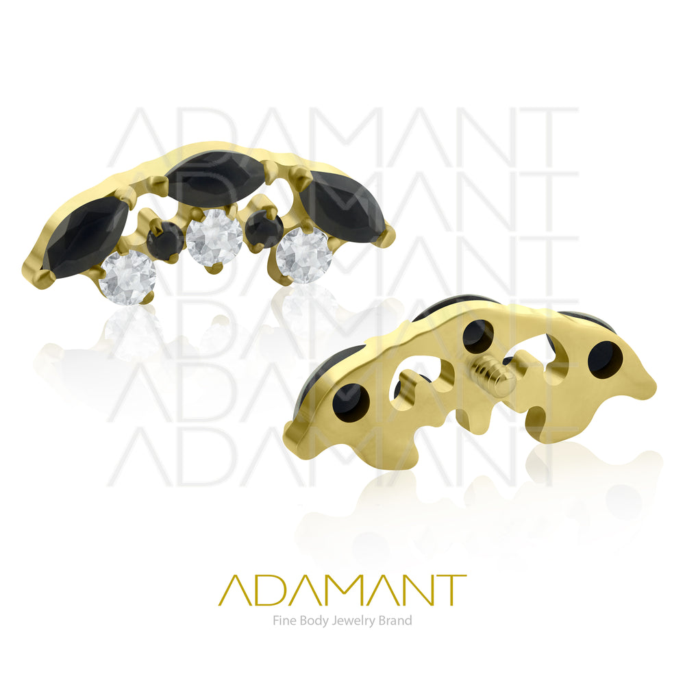 18g - 16g,Titanio Platizado Dorado Accesorio Rosca, 0.9mm Patrón de rosca, Curved multijewelry  Prong Set, Cubic Zirconia.