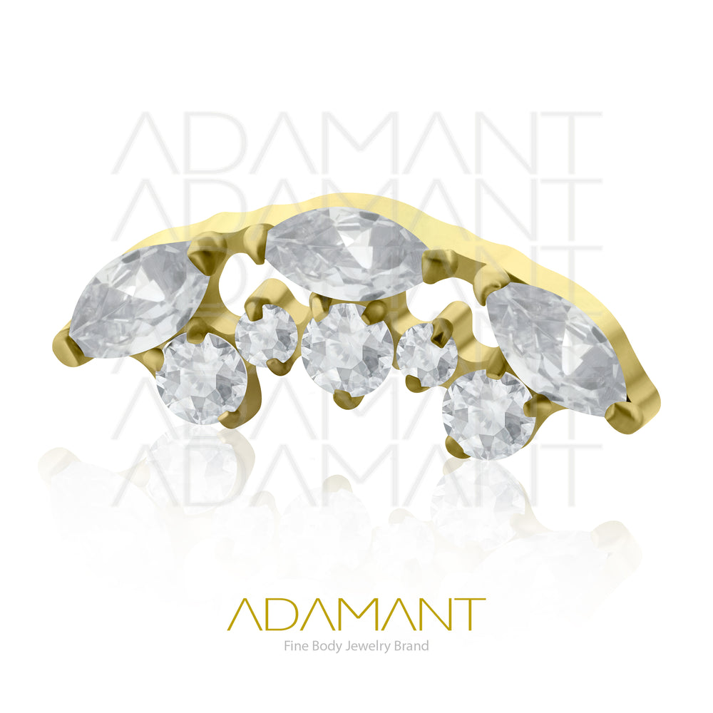 18g - 16g,Titanio Platizado Dorado Accesorio Rosca, 0.9mm Patrón de rosca, Curved multijewelry  Prong Set, Cubic Zirconia.