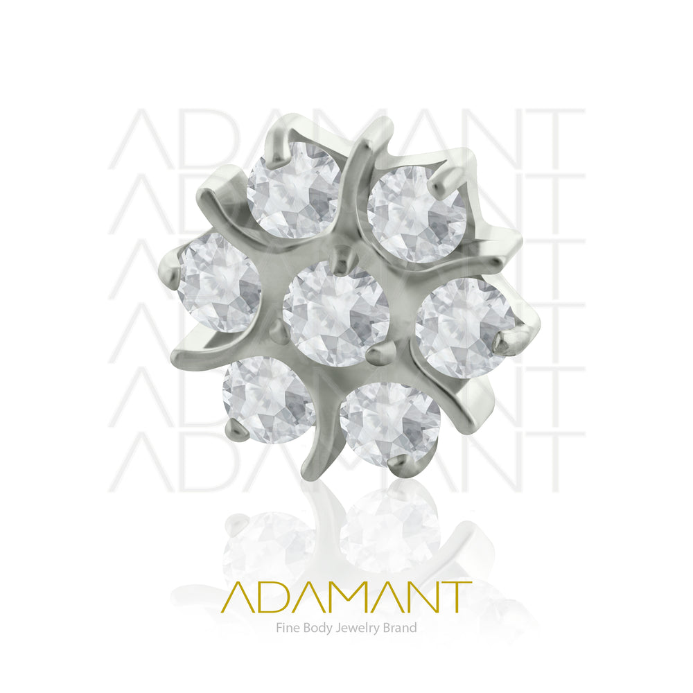 18g - 16g, Titanio Accesorio Rosca, 0.9mm Patrón de rosca, Sacred Flower, Prong Set, Cubic Zirconia.