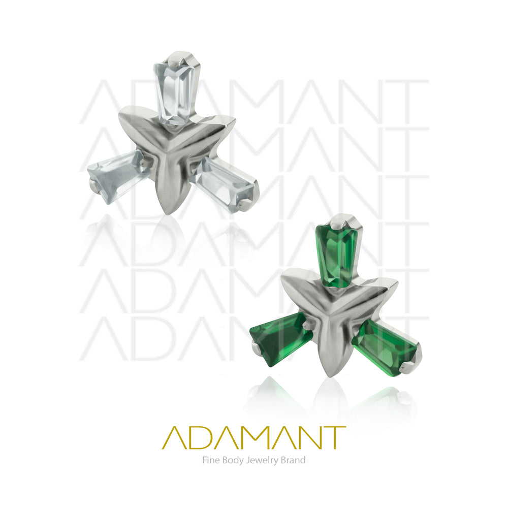 18g - 16g, Titanio Accesorio Rosca, 0.9mm Patrón de rosca, Special Trinity Baguette, Prong Set, Cubic Zirconia.