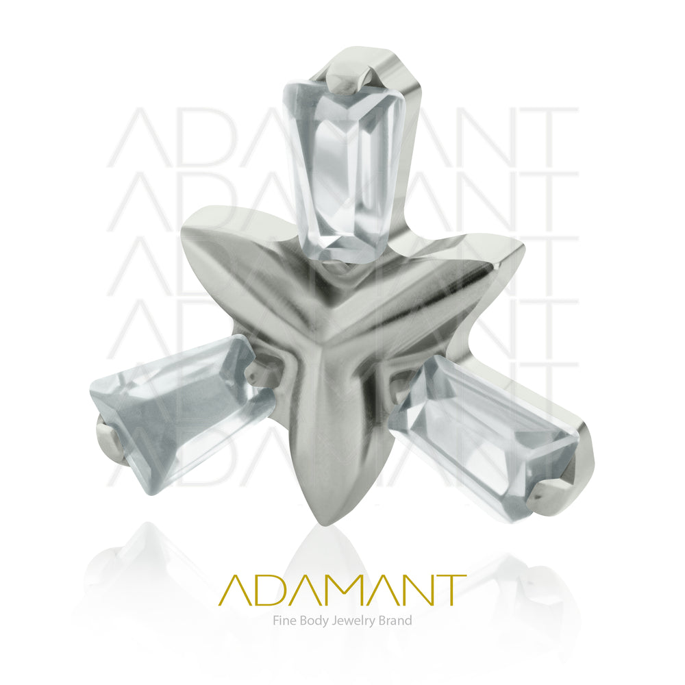 18g - 16g, Titanio Accesorio Rosca, 0.9mm Patrón de rosca, Special Trinity Baguette, Prong Set, Cubic Zirconia.
