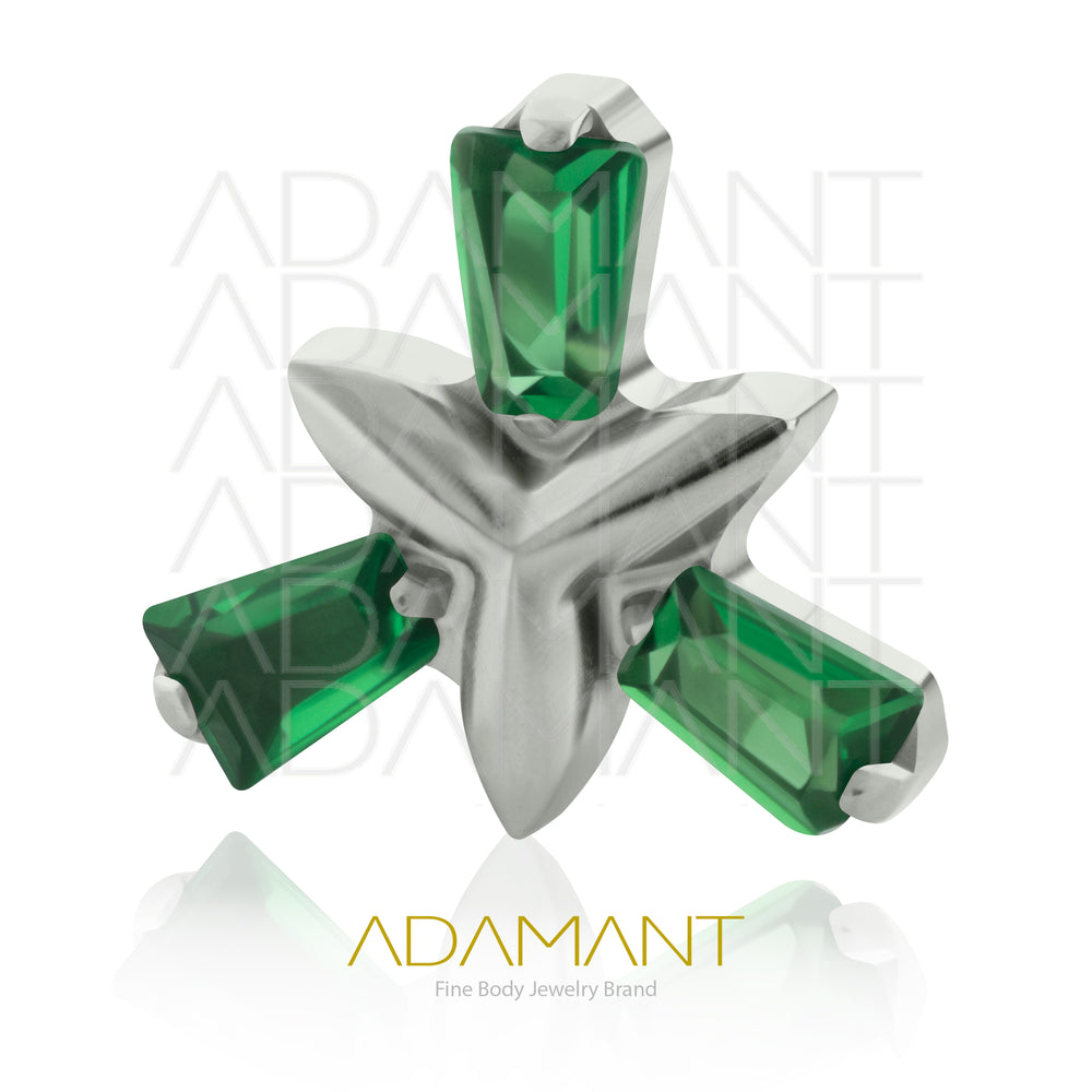 18g - 16g, Titanio Accesorio Rosca, 0.9mm Patrón de rosca, Special Trinity Baguette, Prong Set, Cubic Zirconia.
