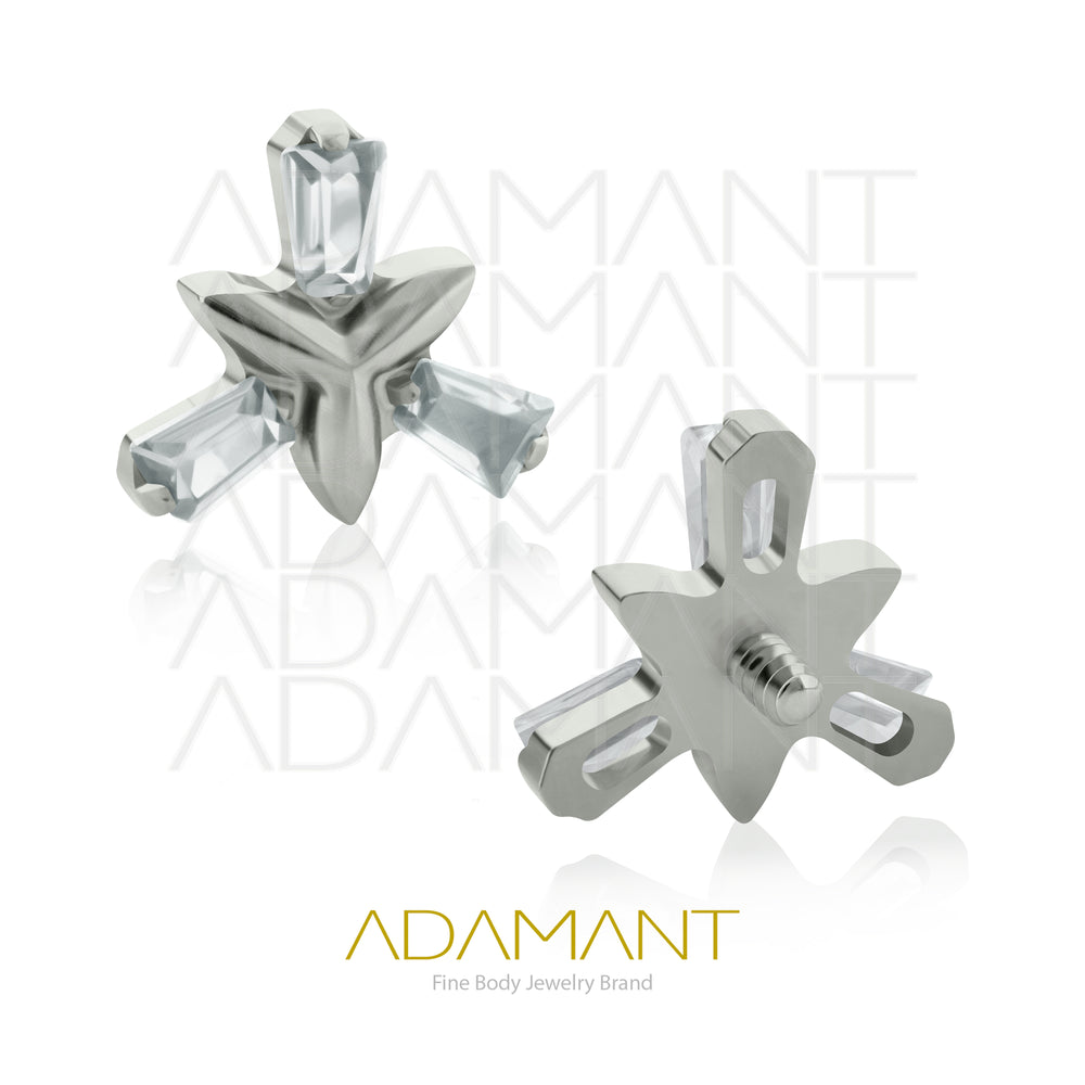 18g - 16g, Titanio Accesorio Rosca, 0.9mm Patrón de rosca, Special Trinity Baguette, Prong Set, Cubic Zirconia.