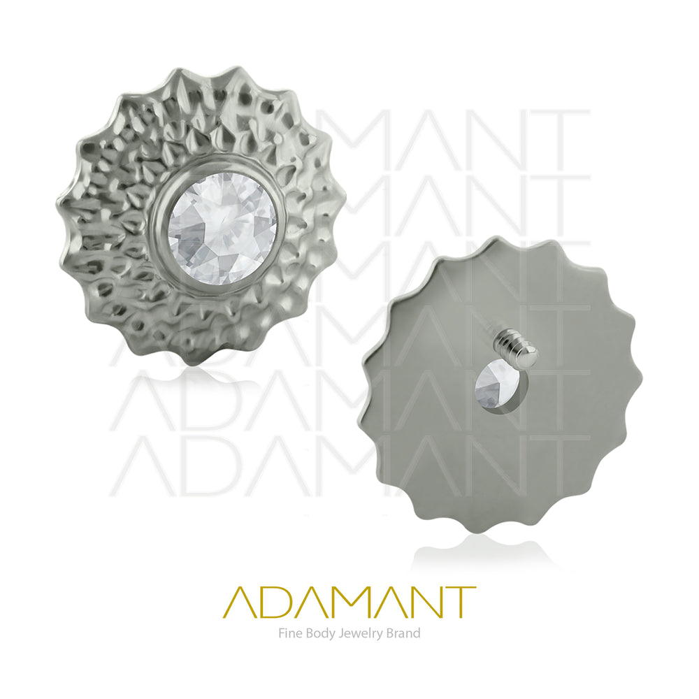 18g - 16g, Titanio Accesorio Rosca, 0.9mm Patrón de rosca, Sun Beveling, Bezel set, Cubic Zirconia.