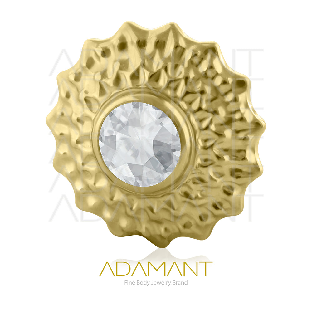 18g - 16g, Titanio Platizado Dorado Accesorio Rosca, 0.9mm Patrón de rosca, Sun Beveling, Bezel set,  Cubic Zirconia .