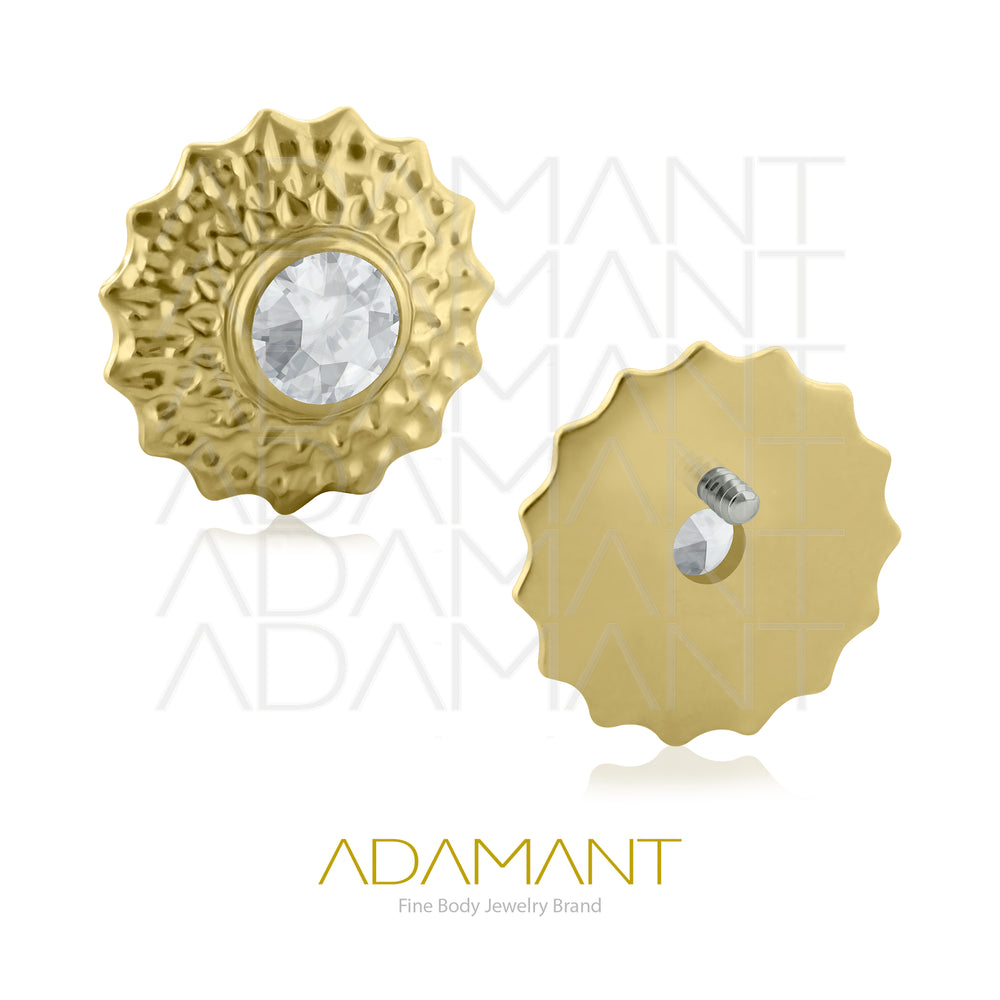 18g - 16g, Titanio Platizado Dorado Accesorio Rosca, 0.9mm Patrón de rosca, Sun Beveling, Bezel set,  Cubic Zirconia .