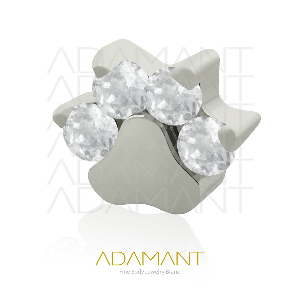 18g - 16g, Titanio Accesorio Rosca, 0.9mm Patrón de rosca, Micro Dog Paw, Prong Set, Cubic Zirconia.