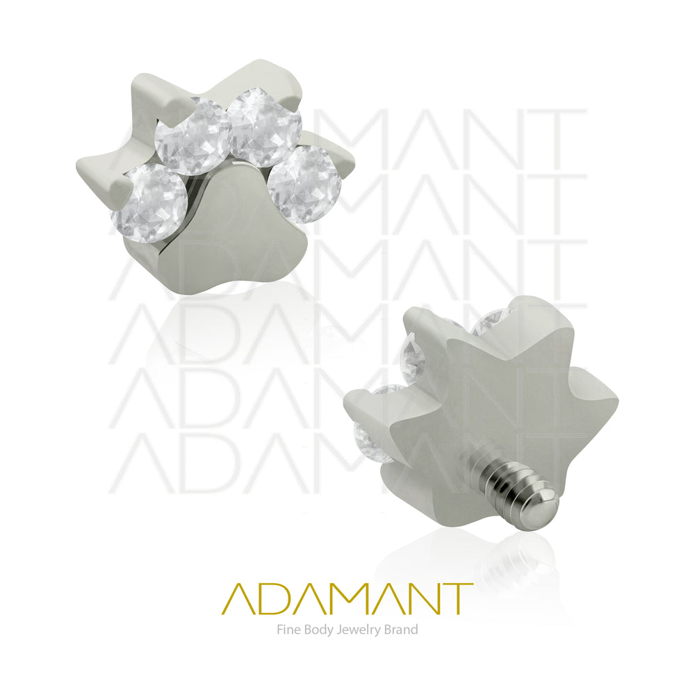 18g - 16g, Titanio Accesorio Rosca, 0.9mm Patrón de rosca, Micro Dog Paw, Prong Set, Cubic Zirconia.