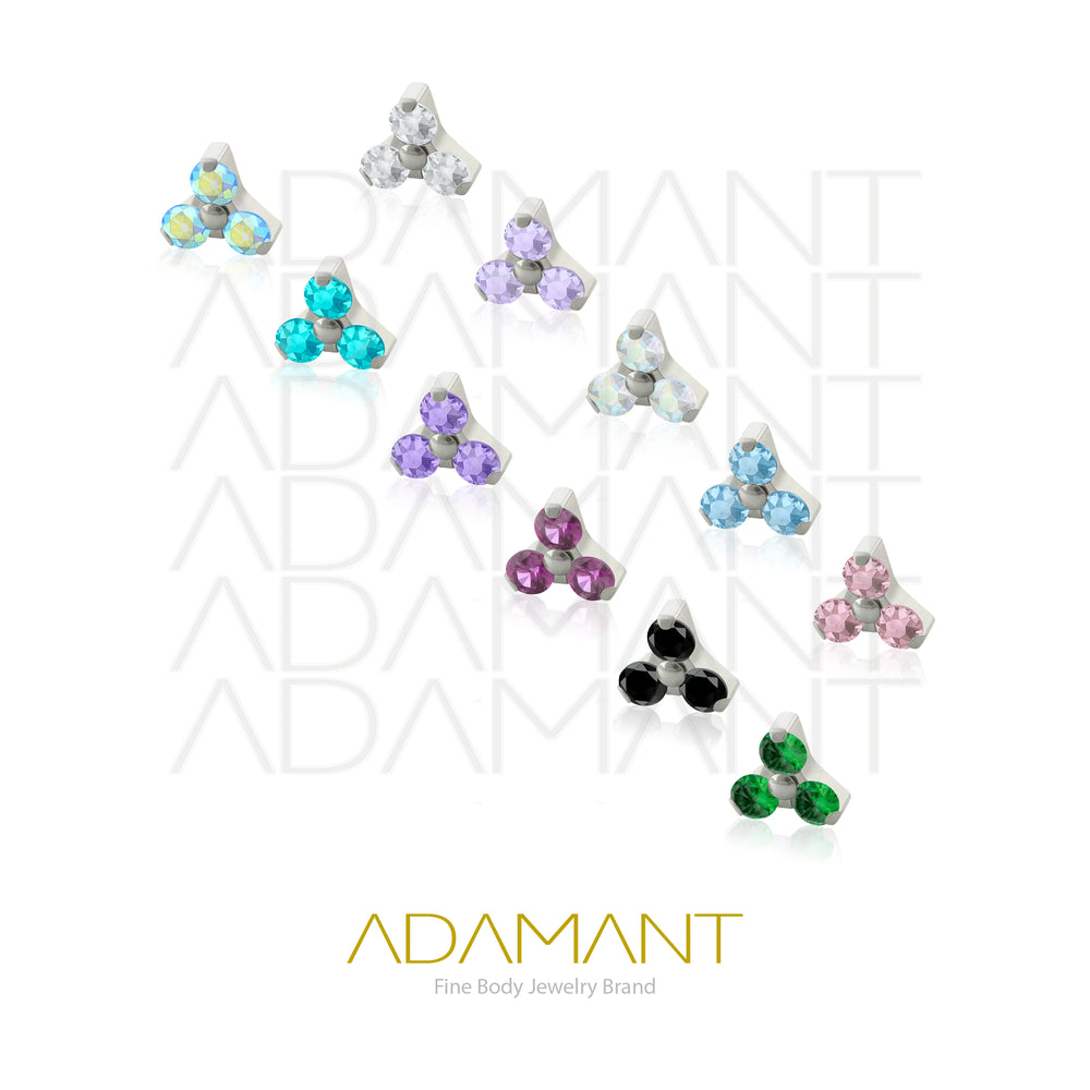 18g - 16g, Titanio Accesorio Rosca, 0.9mm Patrón de rosca, Mini Trinity, Prong Set, Cubic Zirconia.