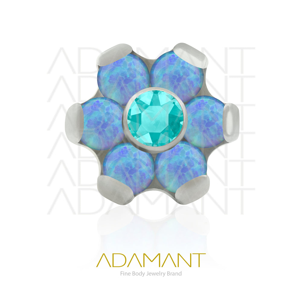 18g - 16g, Titanio Accesorio Rosca, 0.9mm Patrón de rosca, Flor, Prong Set, Opal con centro de Cubic Zirconia.