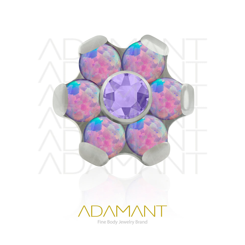 18g - 16g, Titanio Accesorio Rosca, 0.9mm Patrón de rosca, Flor, Prong Set, Opal con centro de Cubic Zirconia.