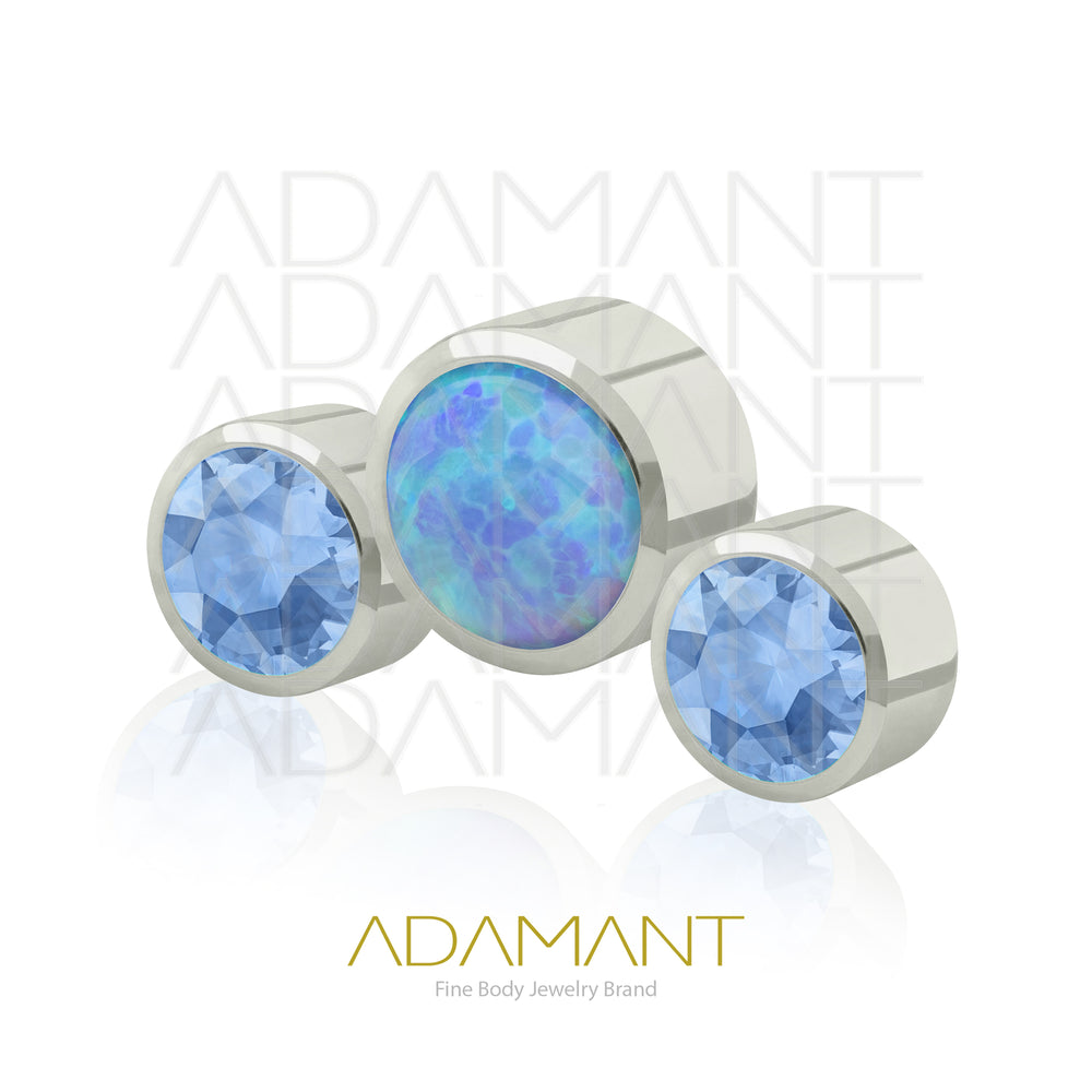 18g - 16g, Titanio Accesorio Rosca, 0.9mm Patrón de rosca, Neptuno, Bezel Set, Cubic Zirconia y Opal.